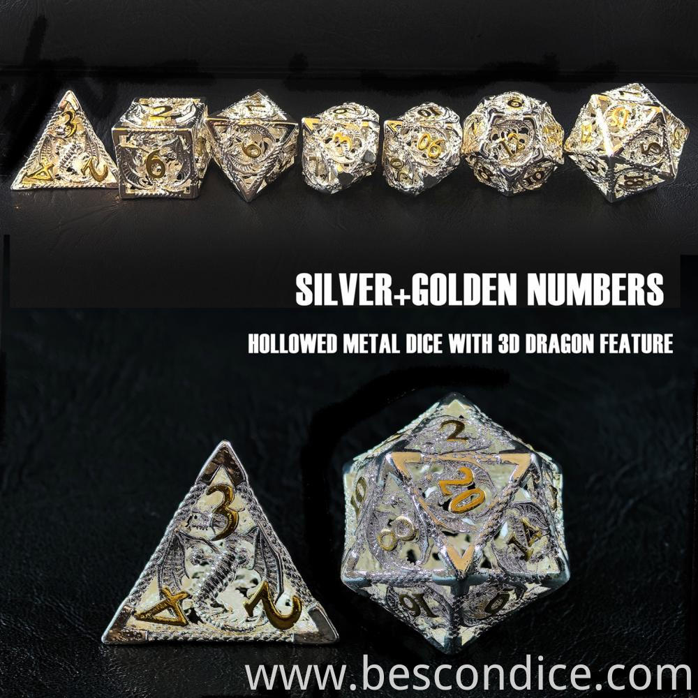 Silver Dragon Rpg Dice With Golden Numbers